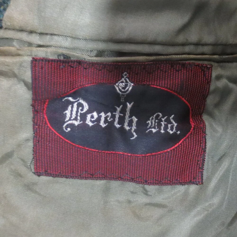 Perth Ltd Jacket Green Vintage Scottish Wool Harris Tweed Lined Blazer Size 42R